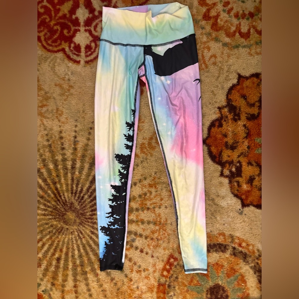 teeki small Pastel Rainbow Leggings with Black Tree Silhouette